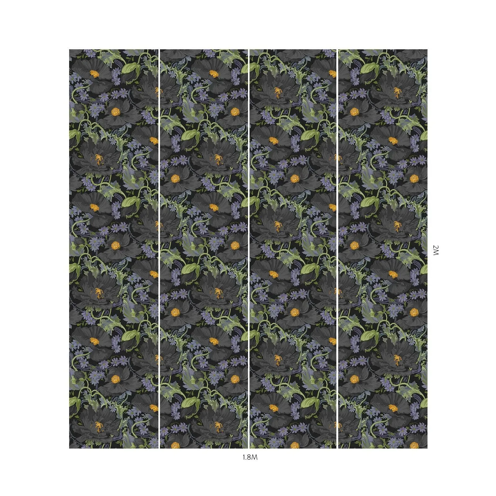 House of Hackney Papavera wallpaper in Noir – SKU 1-WA-PAV-DI-NOI-XXX