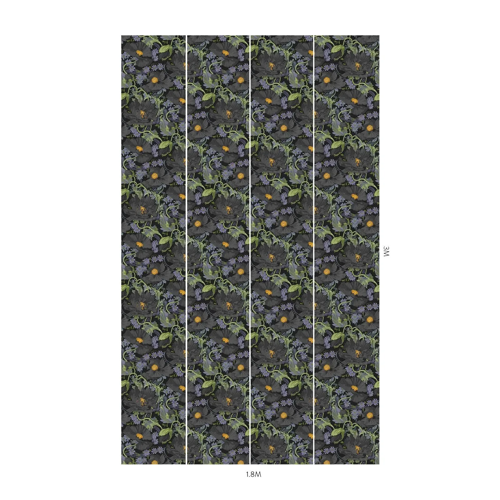 House of Hackney Papavera wallpaper in Noir – SKU 1-WA-PAV-DI-NOI-XXX