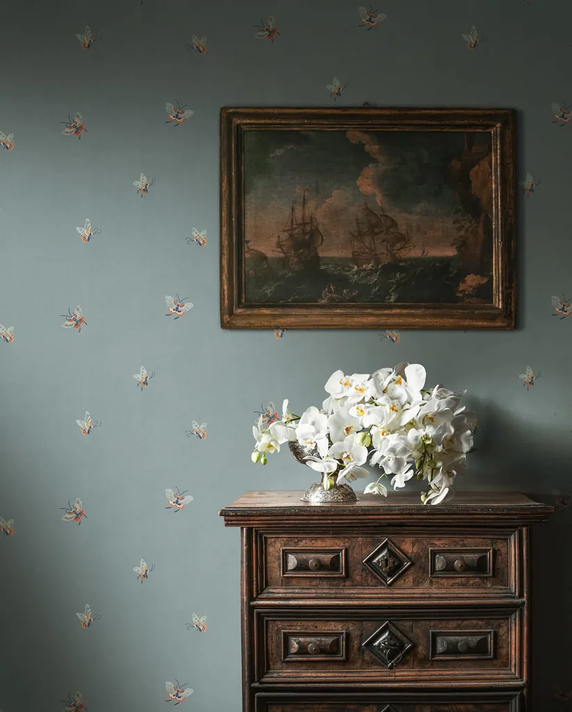 Sandberg Butterflies in Misty Blue wallpaper (S10448)