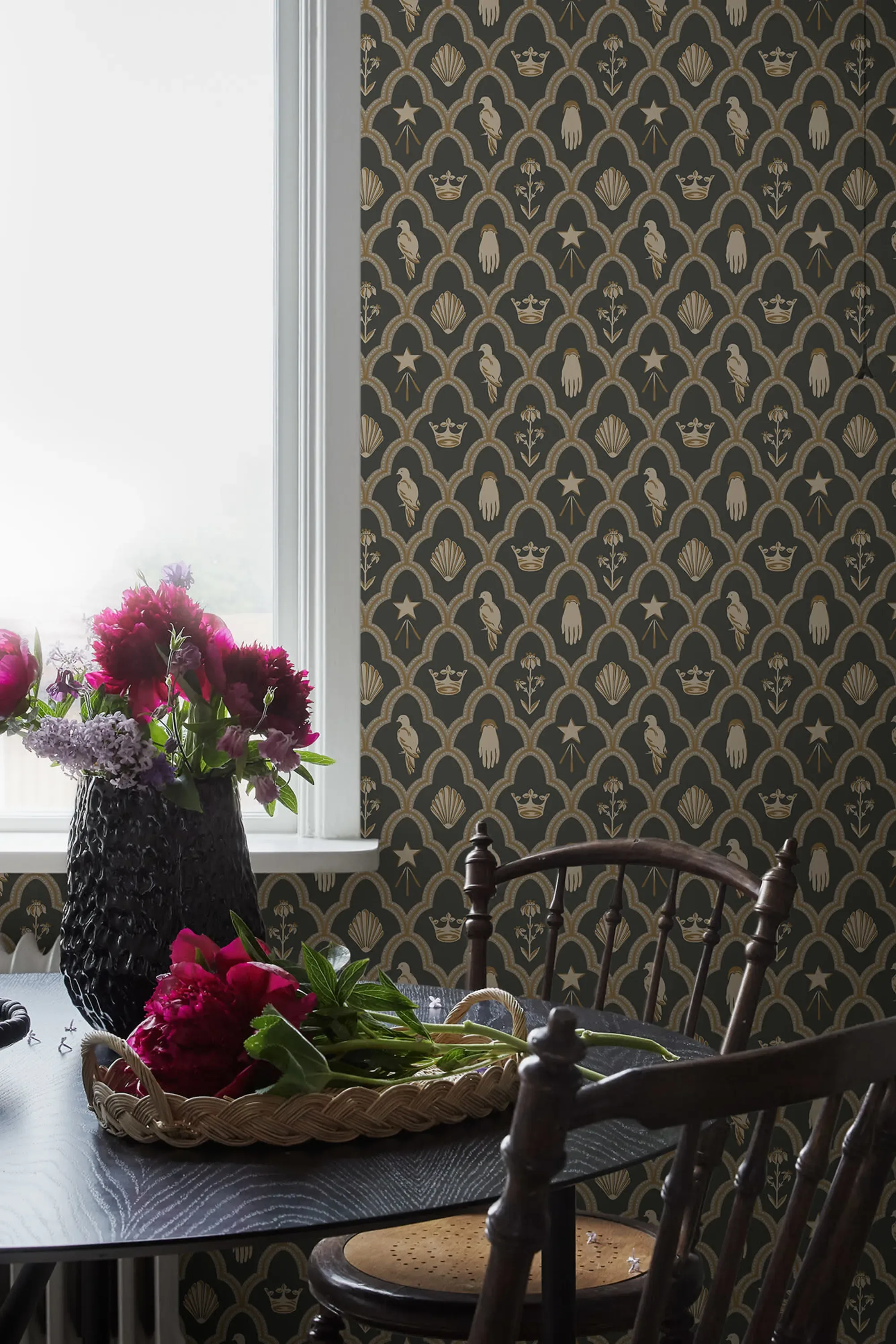 Sandberg Turtledove Barn in Charcoal wallpaper (S10270)