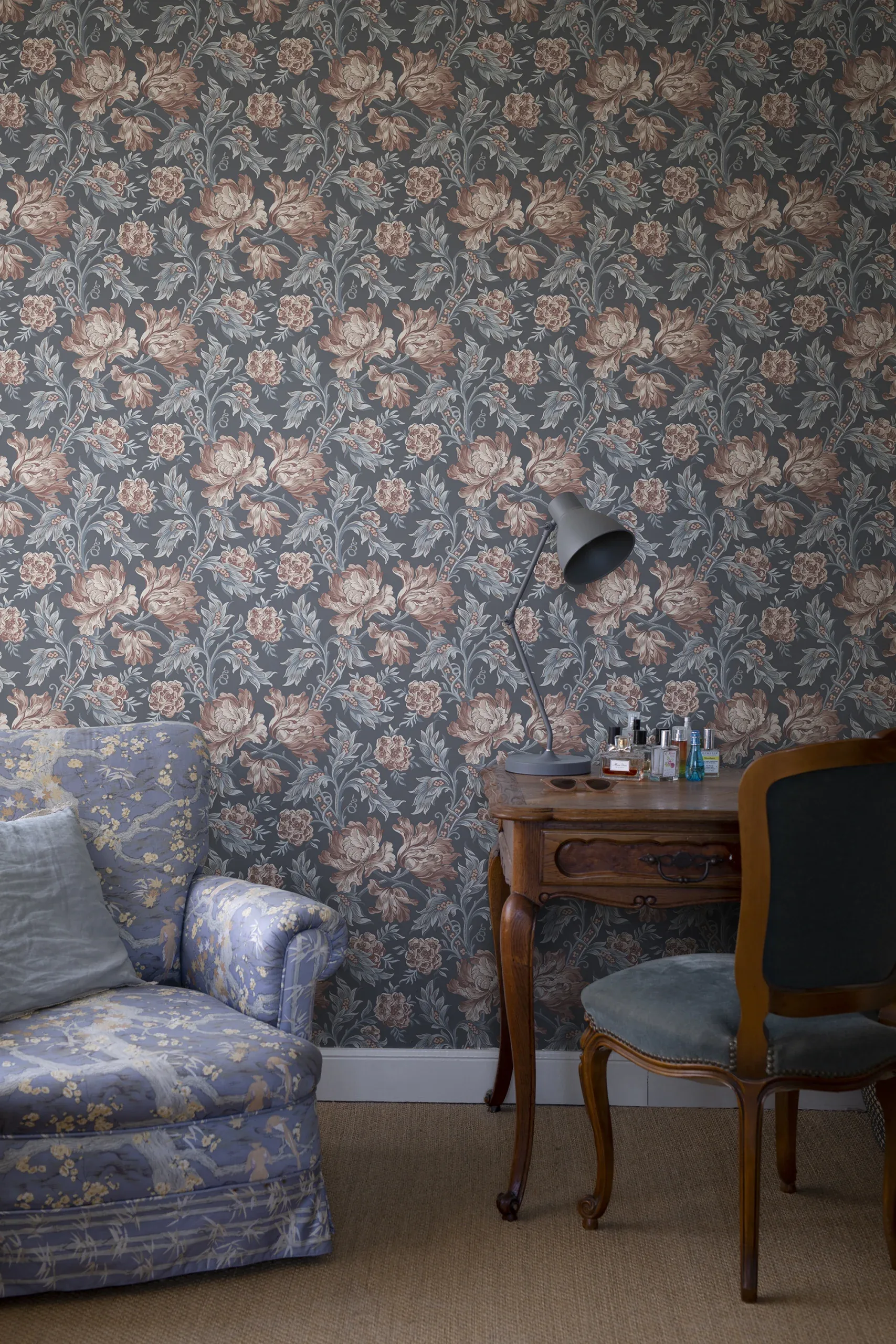 Amelia wallpaper in Indigo Blue color