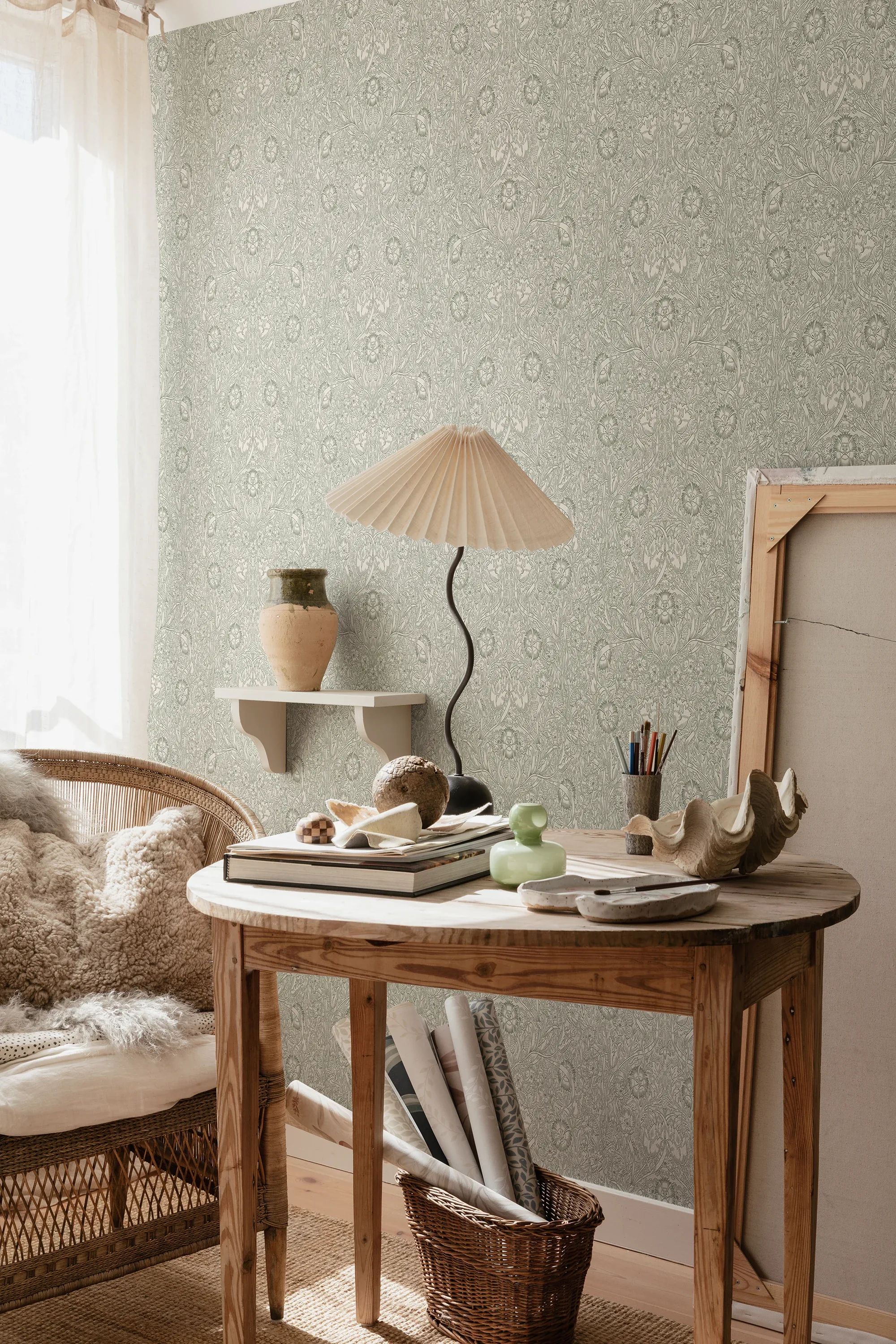 Caroline wallpaper in Moss Green color