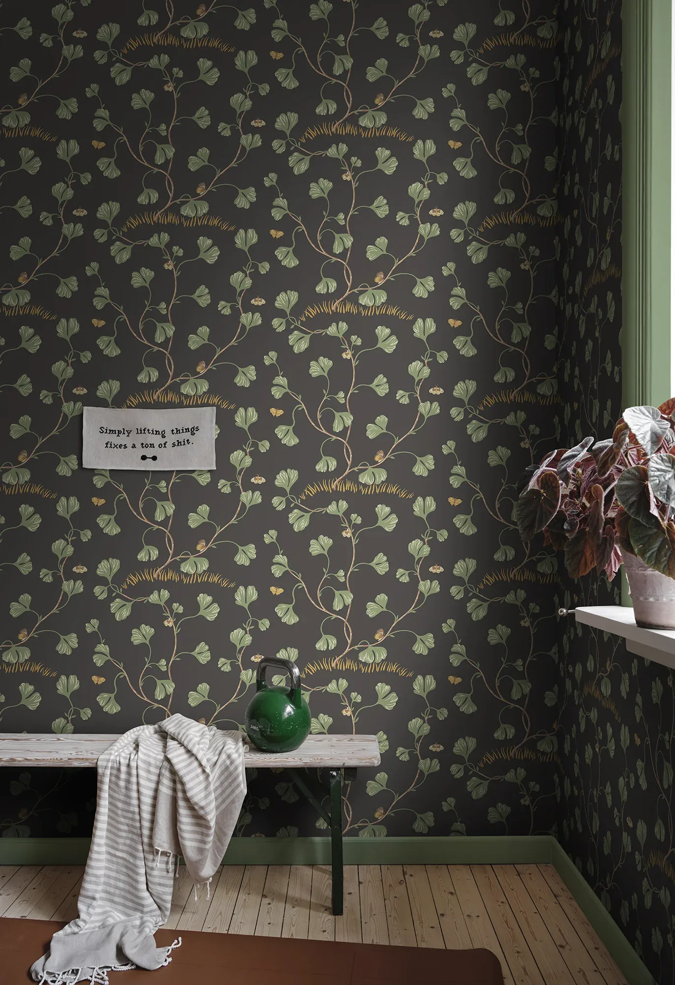 Ebba wallpaper in Charcoal color