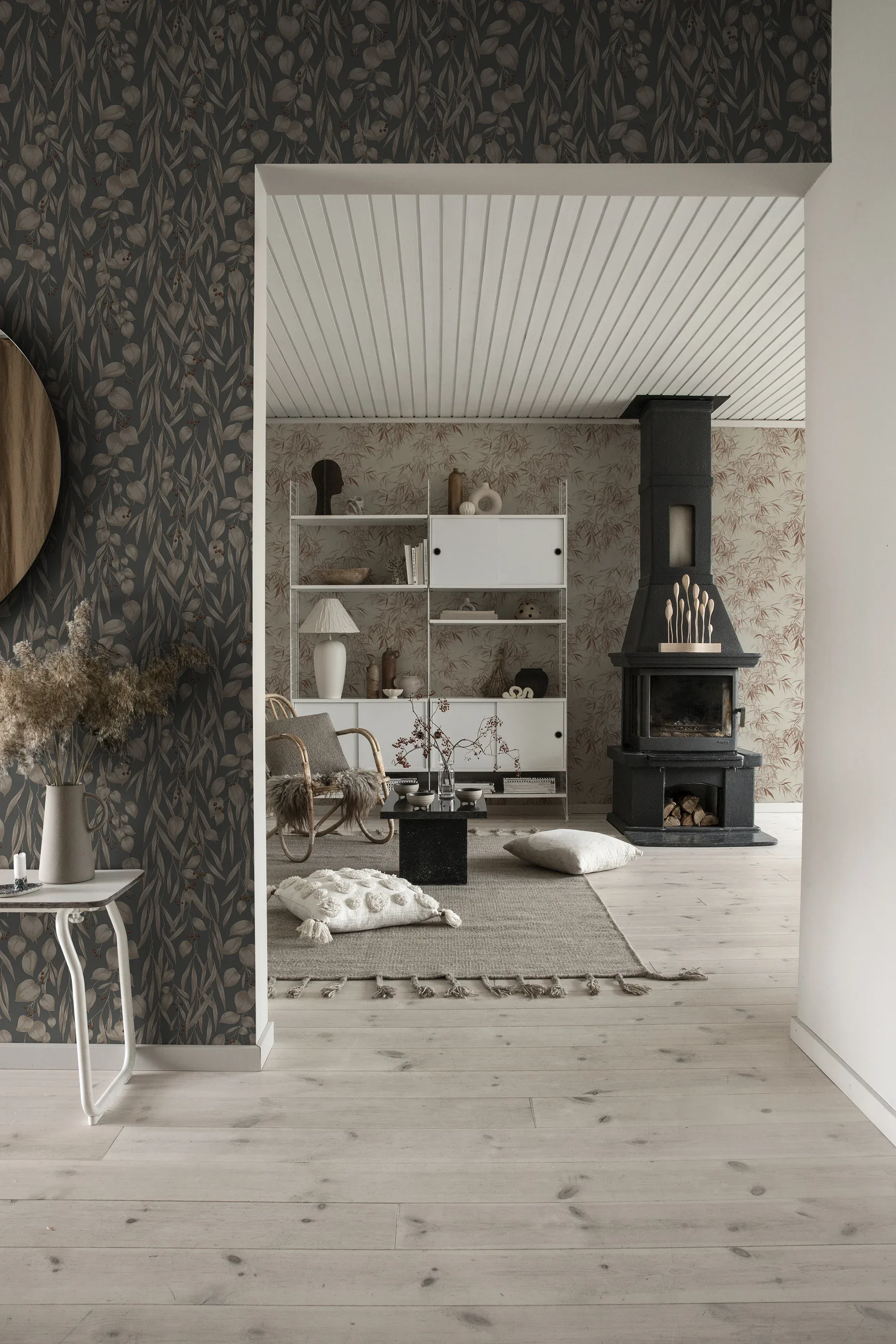 Sara indigo blue wallpaper in color