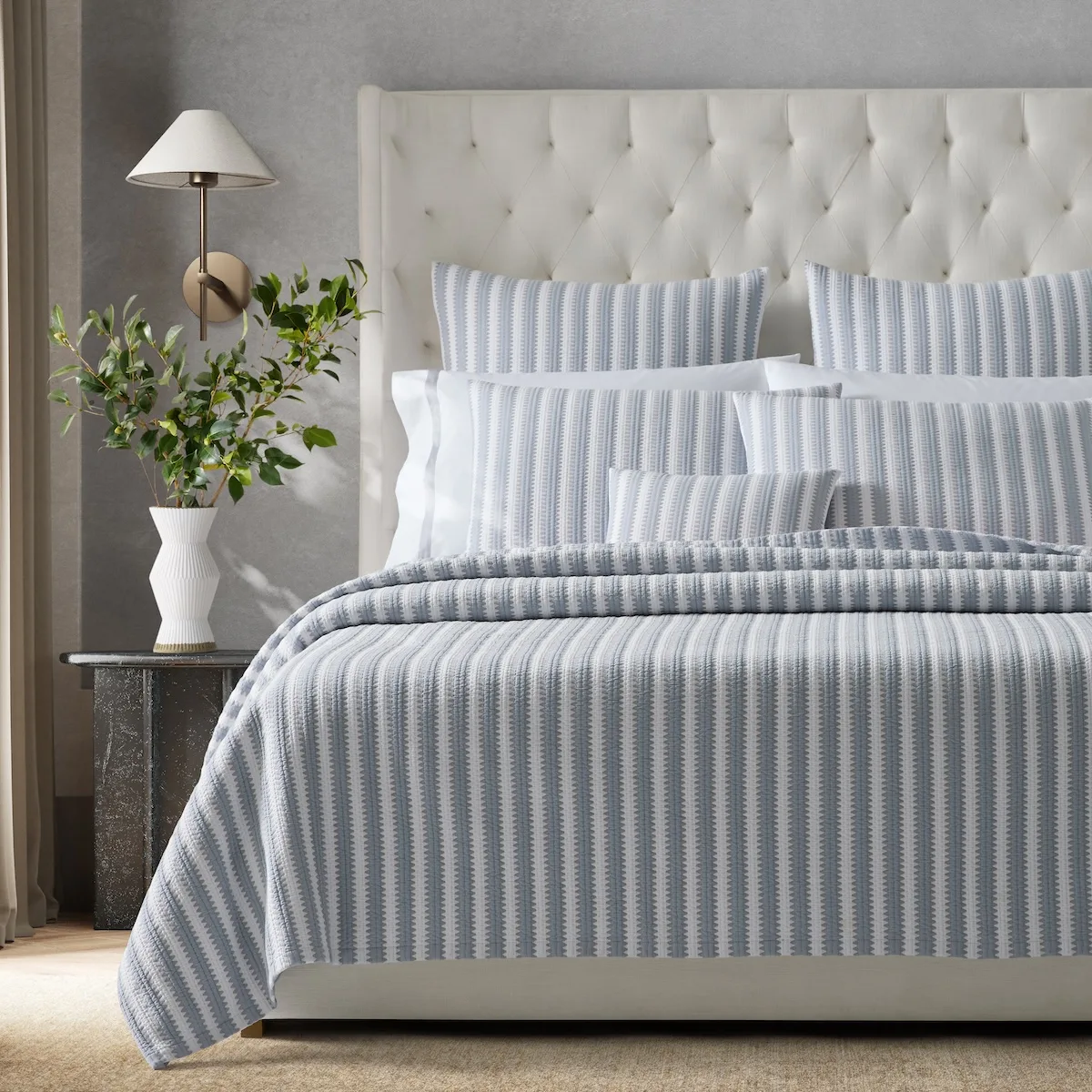 Apollo Stripe Matelassé Coverlet - Dove Schumacher Apollo Stripe Matelassé Coverlet in Dove