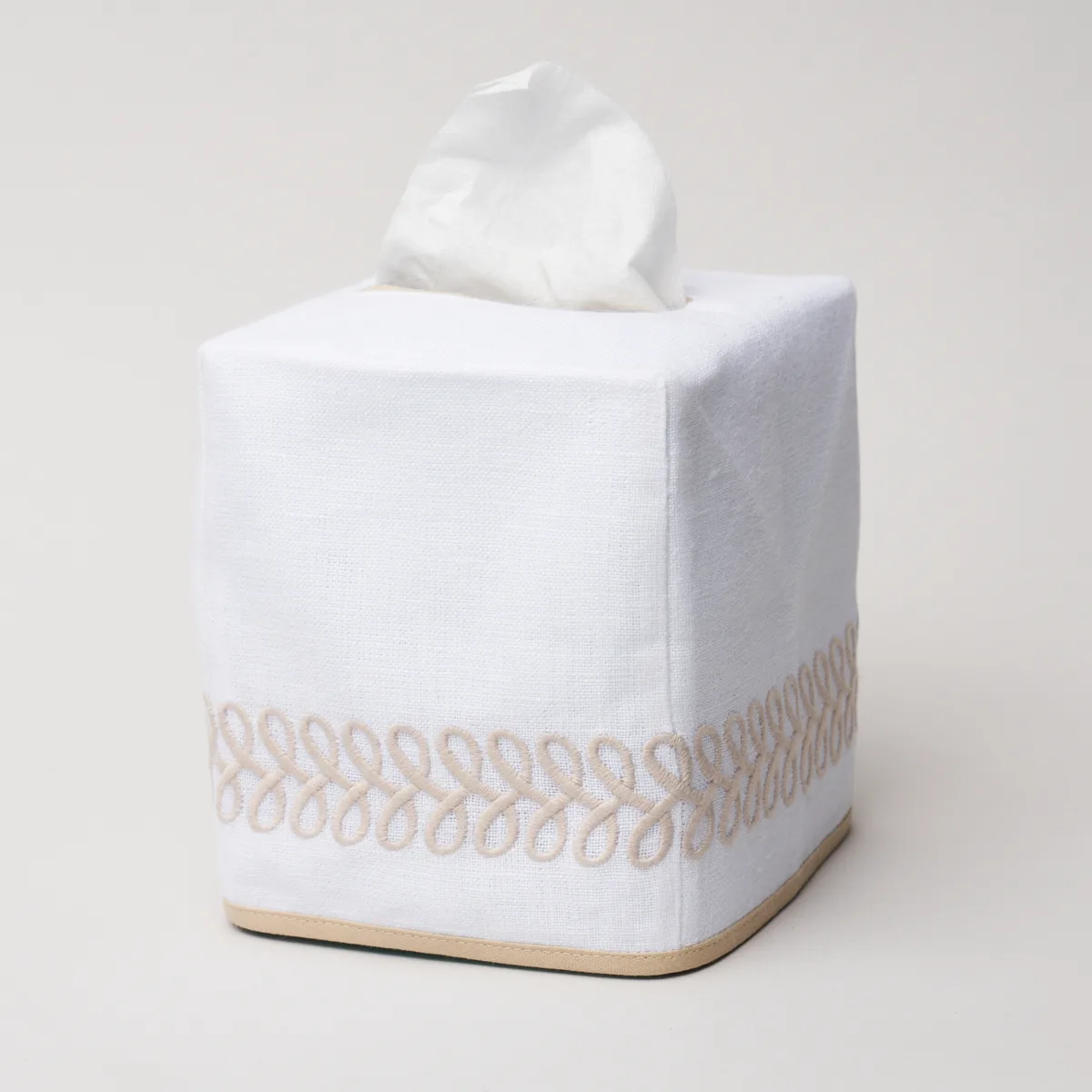 Schumacher Astor Braid Tissue Box Cover in Dune (MSC017TBOXUD)