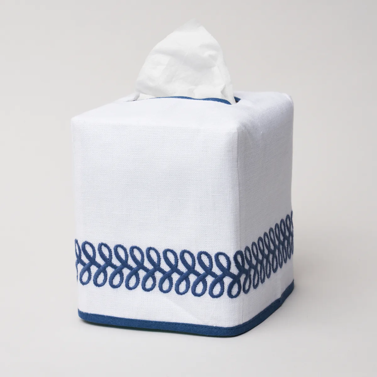 Schumacher Astor Braid Tissue Box Cover in Indigo (MSC017TBOXID)