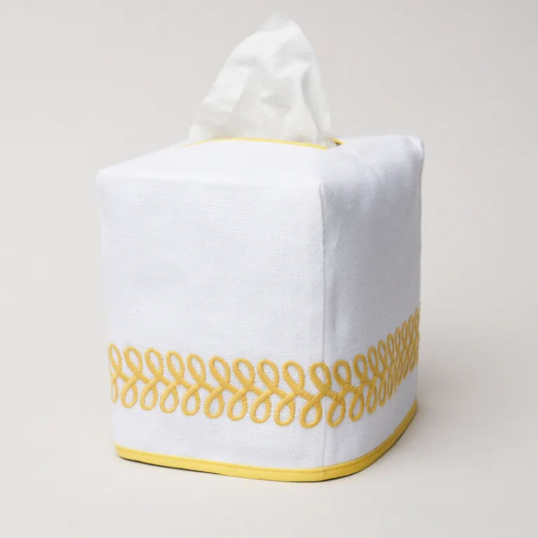 Schumacher Astor Braid Tissue Box Cover in Lemon (MSC017TBOXLE)