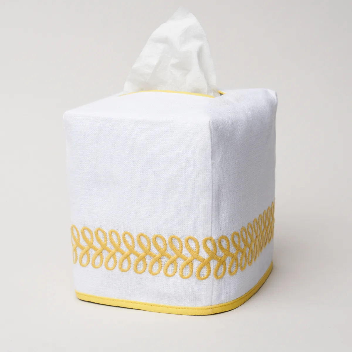 Schumacher Astor Braid Tissue Box Cover in Lemon (MSC017TBOXLE)
