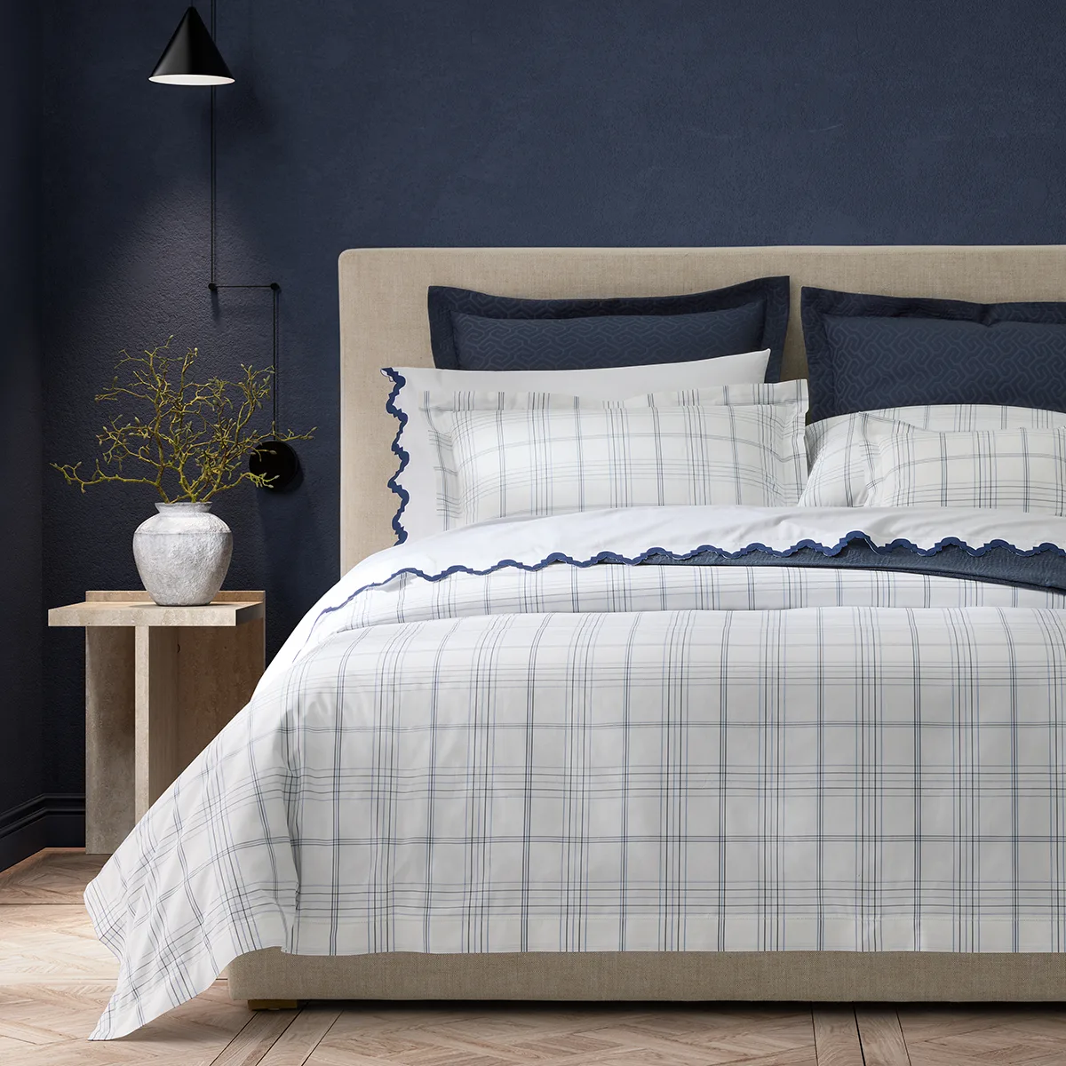 August Plaid Flat Sheet - Navy Schumacher August Plaid Flat Sheet in Navy