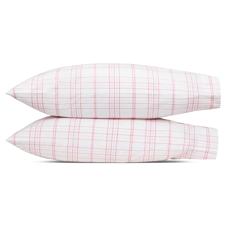 Schumacher August Plaid Pillowcases in Peony