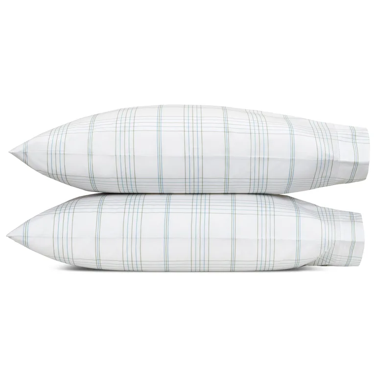 Schumacher August Plaid Standard Pillowcases in Sea (MSC030SCASSC)