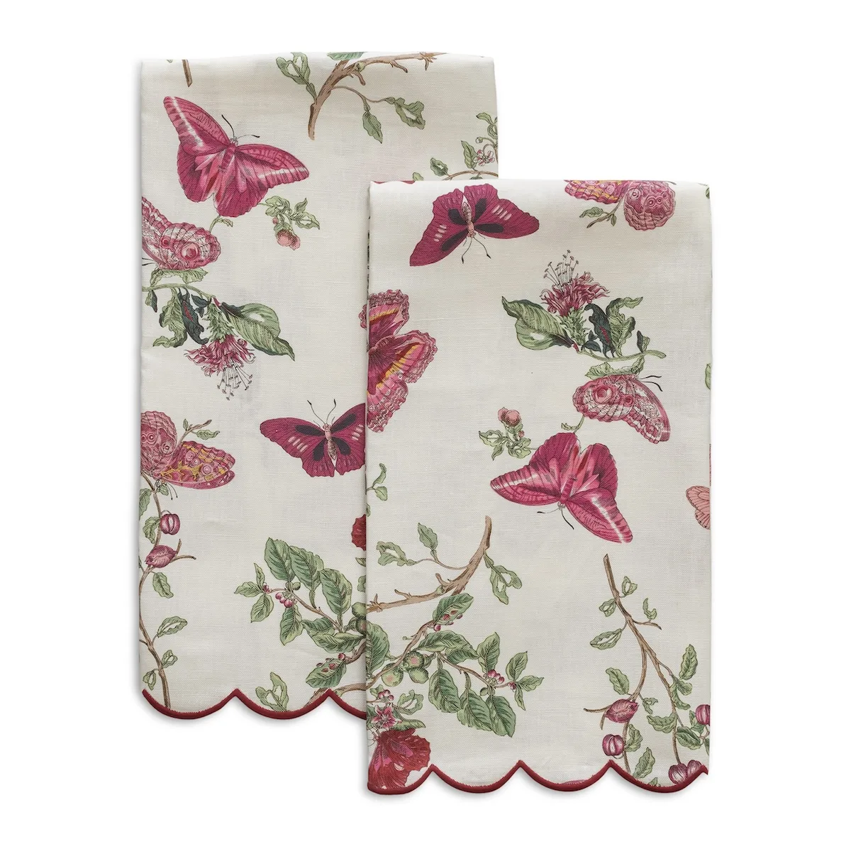 Schumacher Baudin Butterfly Guest Towels (2) in Ruby (MSC055GTOW2R1)