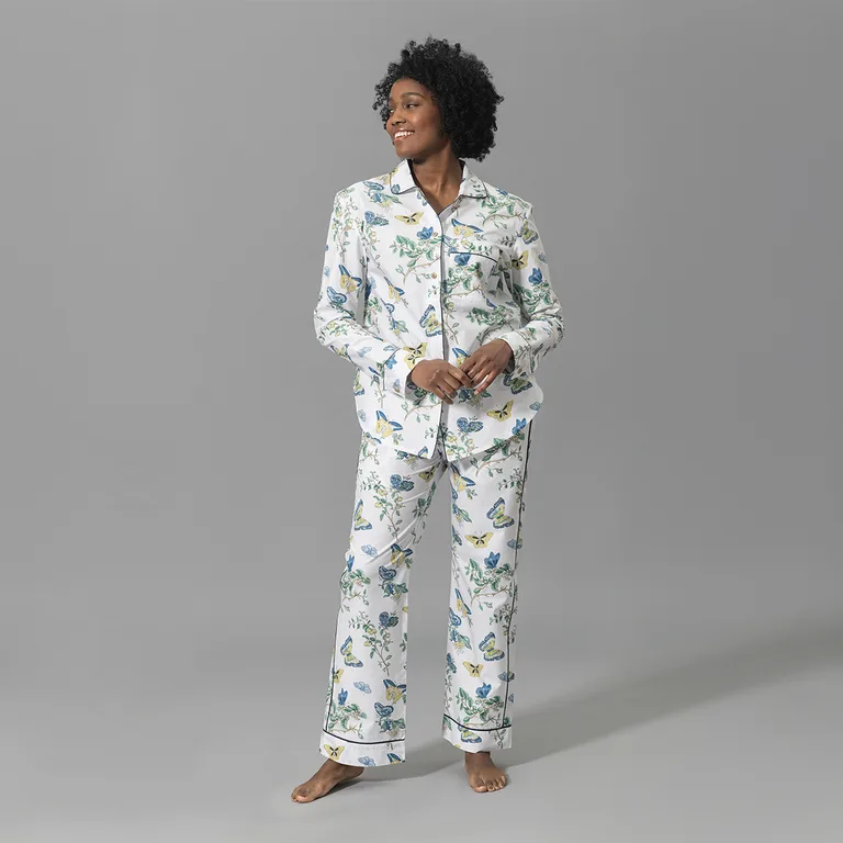 Schumacher Baudin Butterfly Pajama Set in Prussian Blue