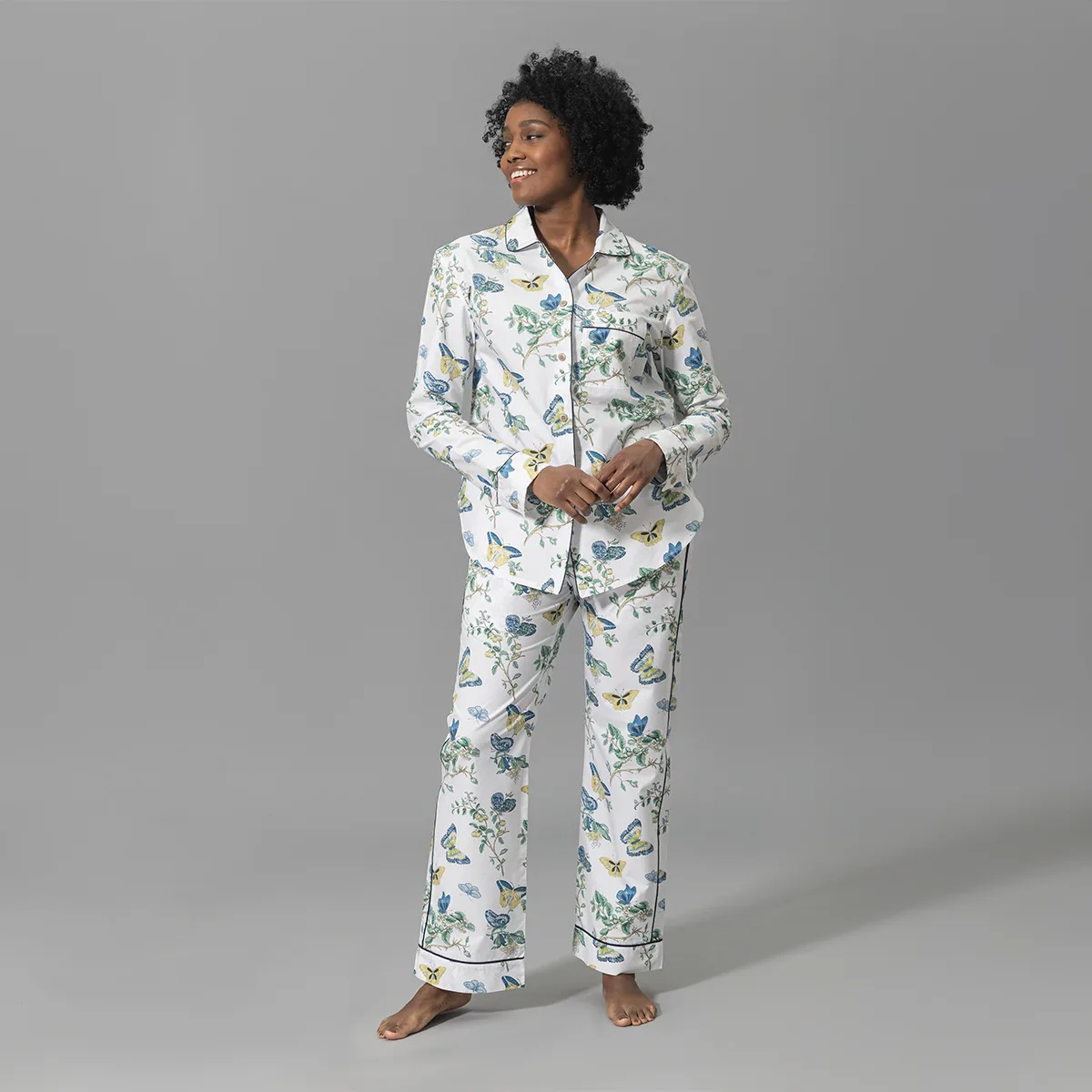Schumacher Baudin Butterfly Pajama Set in Prussian Blue