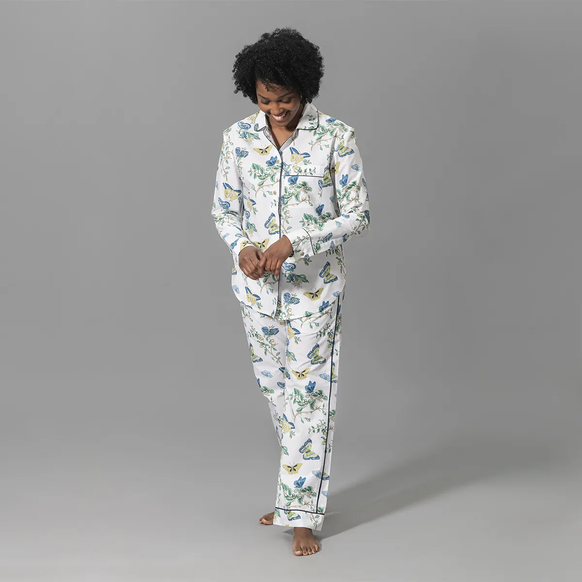 Schumacher Baudin Butterfly Pajama Set in Prussian Blue