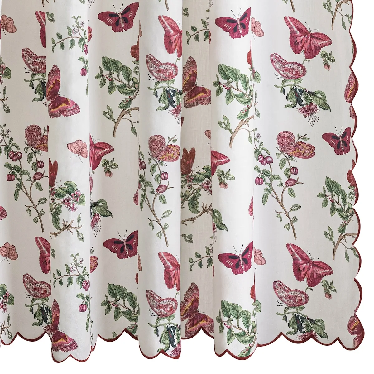 Schumacher Baudin Butterfly Shower Curtain in Ruby Linen (MSC060SHOR1)
