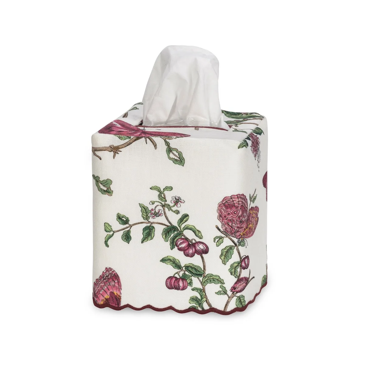 Schumacher Baudin Butterfly Tissue Box Cover in Ruby Linen (MSC060TISSUER1)