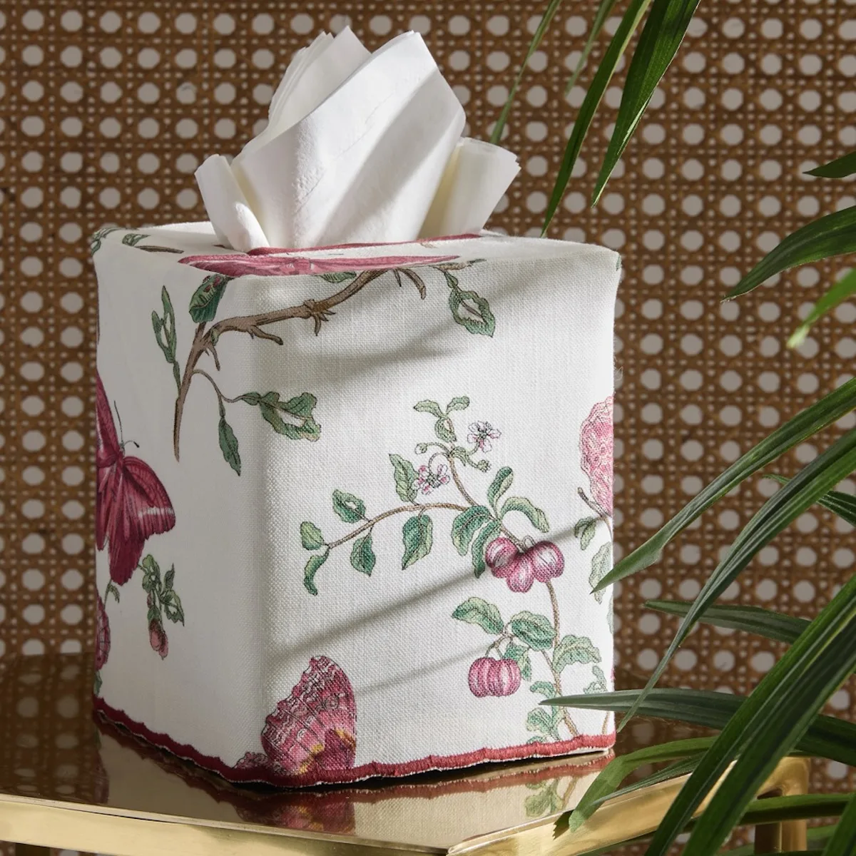 MSC060TISSUER1 | Baudin Butterfly Tissue Box Cover - Ruby Linen Schumacher Baudin Butterfly Tissue Box Cover in Ruby Linen (MSC060TISSUER1)