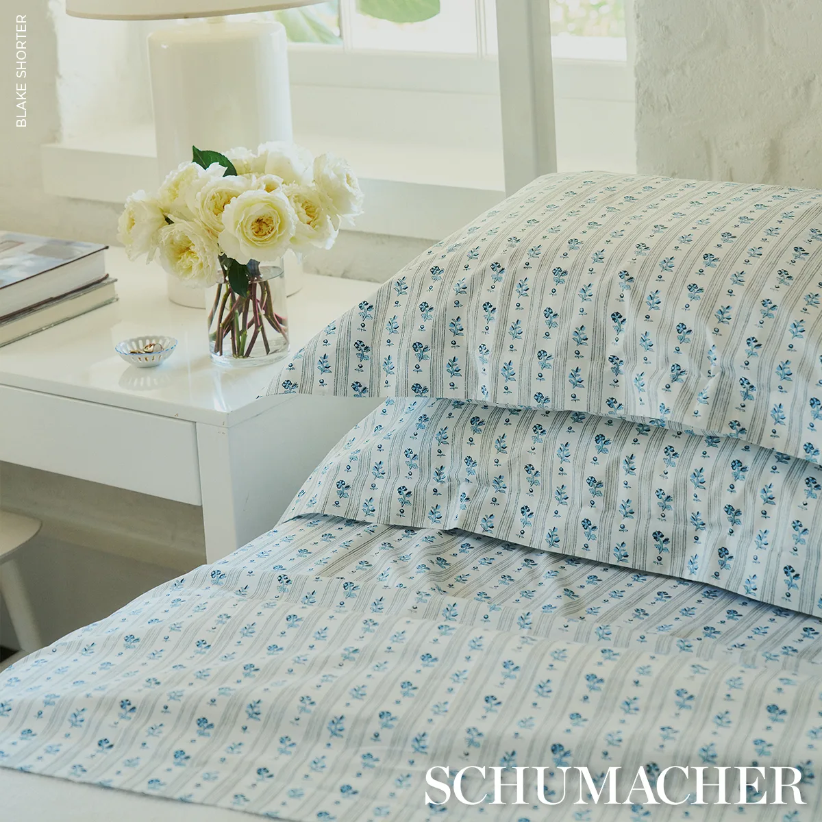 Cabanon Stripe Flat Sheet - Blue Schumacher Cabanon Stripe Flat Sheet in Blue