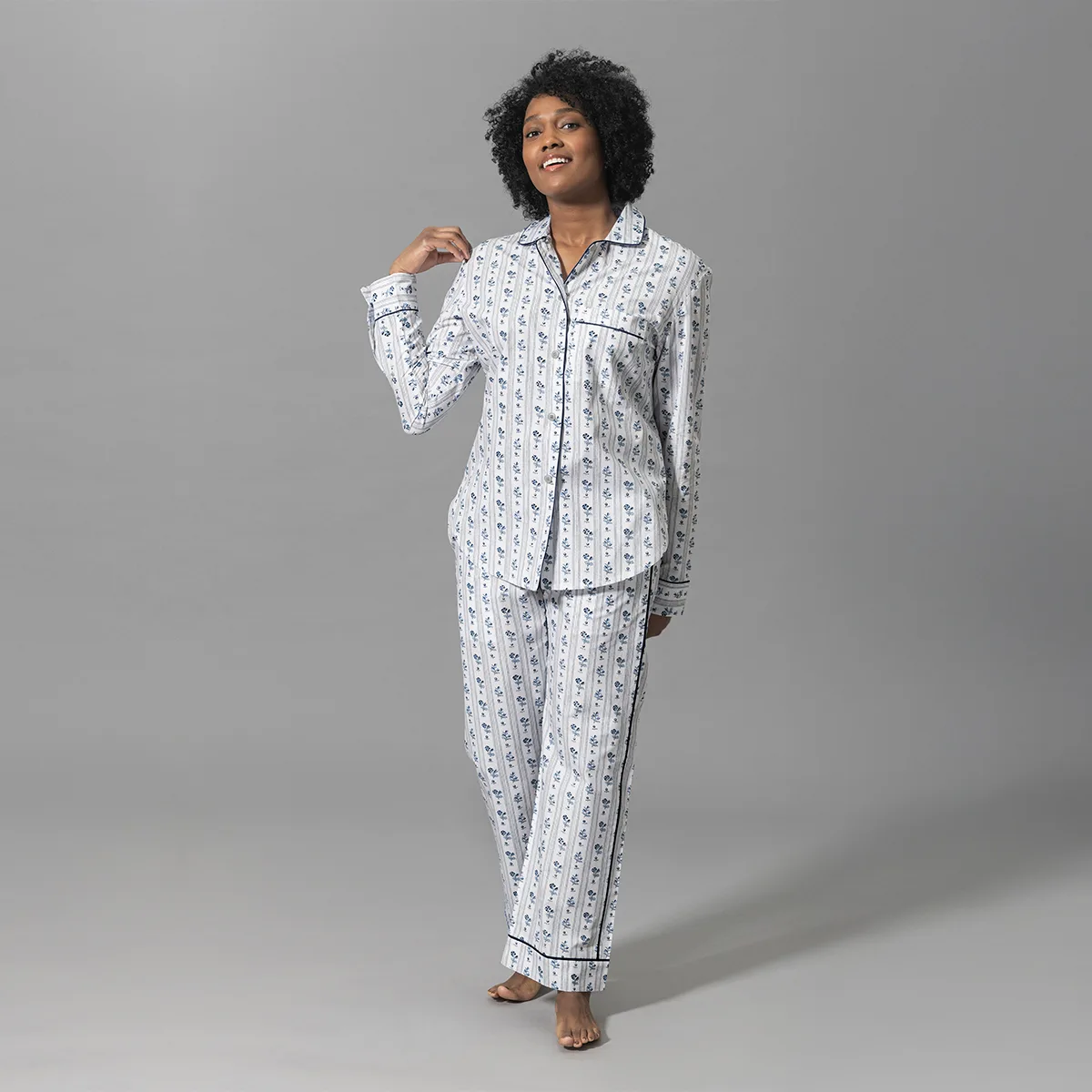 Schumacher Cabanon Stripe Pajama Set in Blue