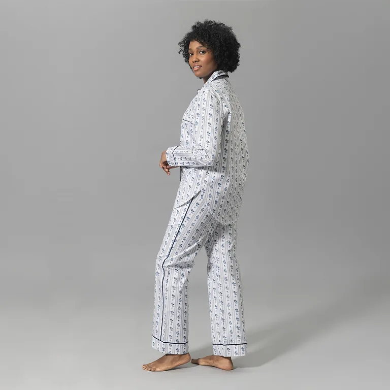 Schumacher Cabanon Stripe Pajama Set in Blue