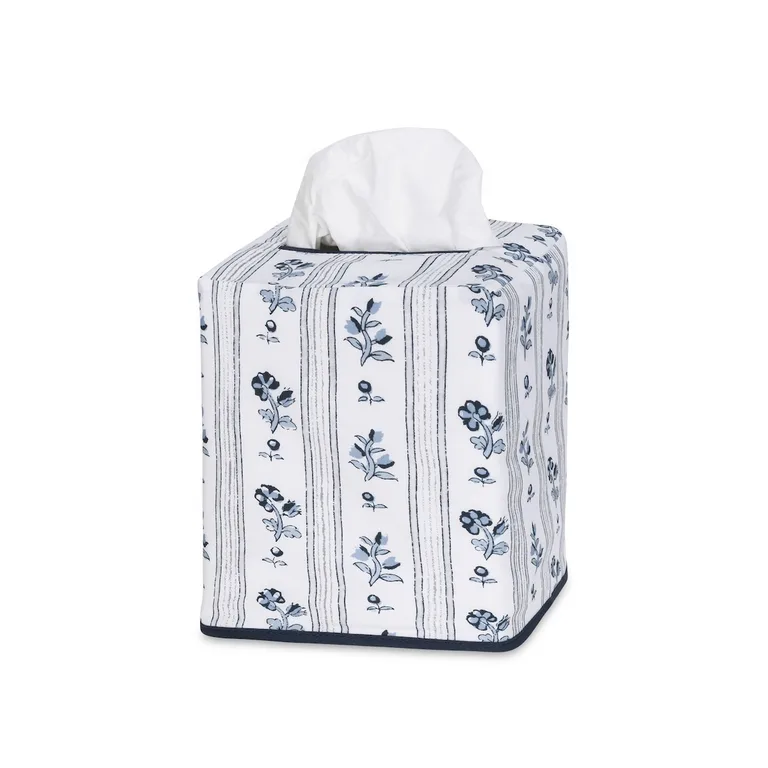 Schumacher Cabanon Stripe Tissue Box Cover in Blue (MSC056TISSUEBL)