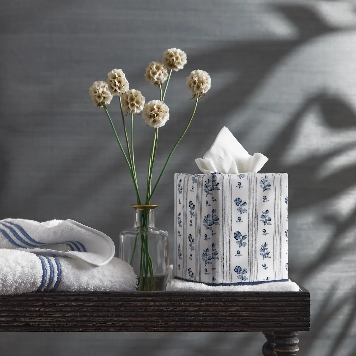 MSC056TISSUEBL | Cabanon Stripe Tissue Box Cover - Blue Schumacher Cabanon Stripe Tissue Box Cover in Blue (MSC056TISSUEBL)