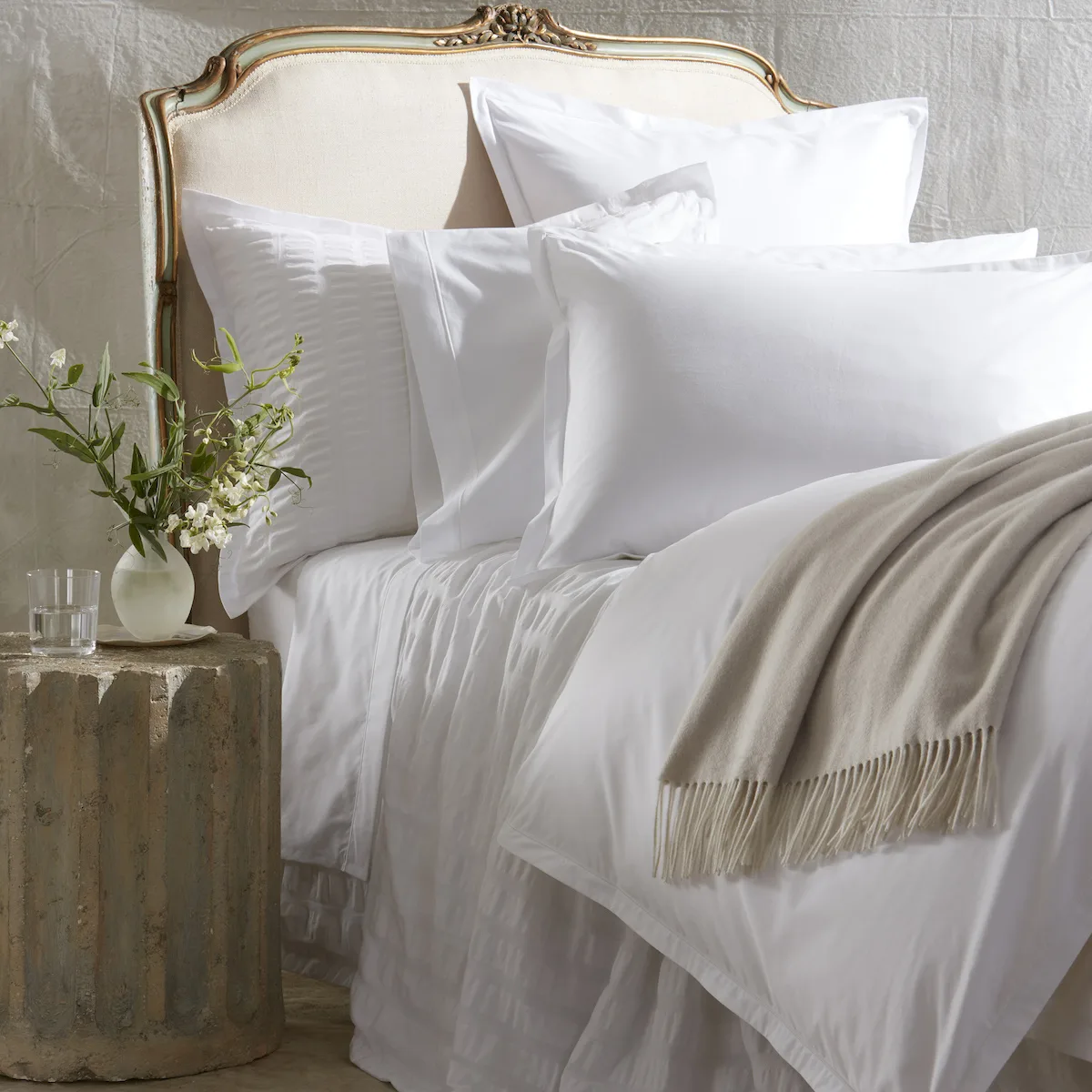 Schumacher Ceylon Satin Fitted Sheet in Ivory