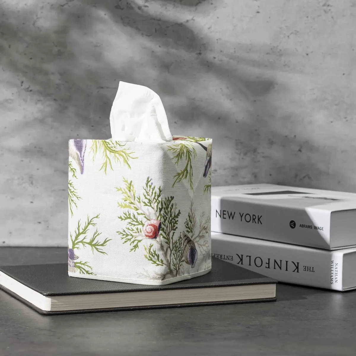 Schumacher Del Tesoro Linen Tissue Box Cover in Sea Orchid (MSC053TISSUEOD)