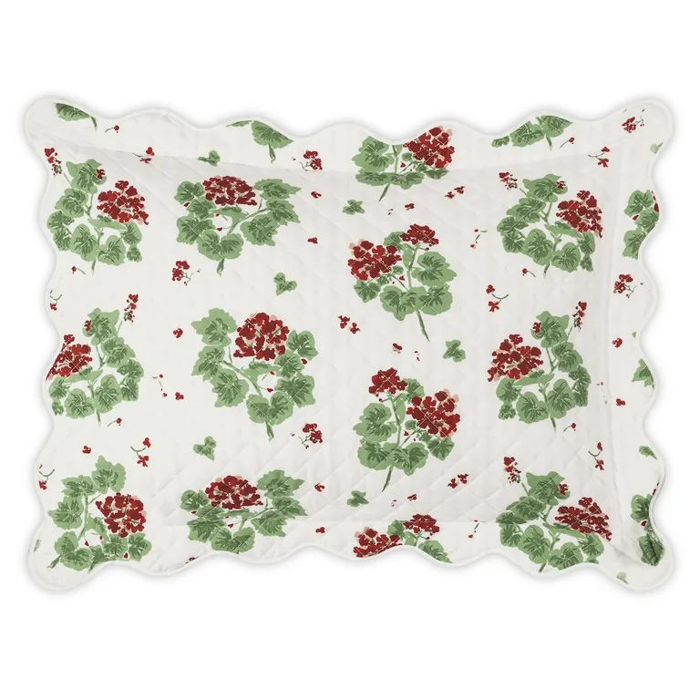 Schumacher Geranium Quilted Sham in Scarlet