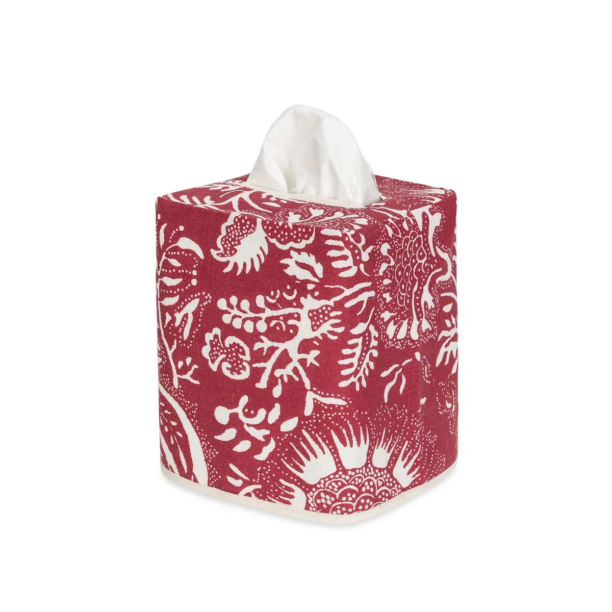 Schumacher Granada Linen Tissue Box Cover in Scarlet (MSC047TISSUE1C)