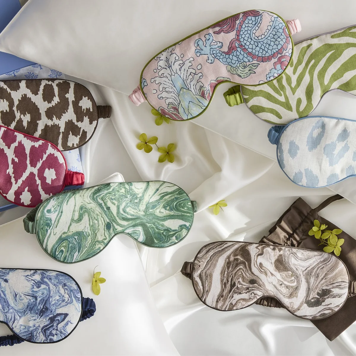 Schumacher Iconic Leopard Linen Sleep Mask in Sky (MSC070SMSKSY)