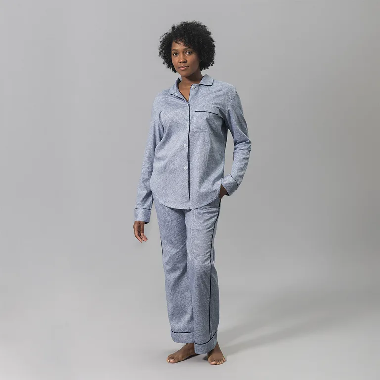 Schumacher Jasper Pajama Set in Steel Blue/Navy