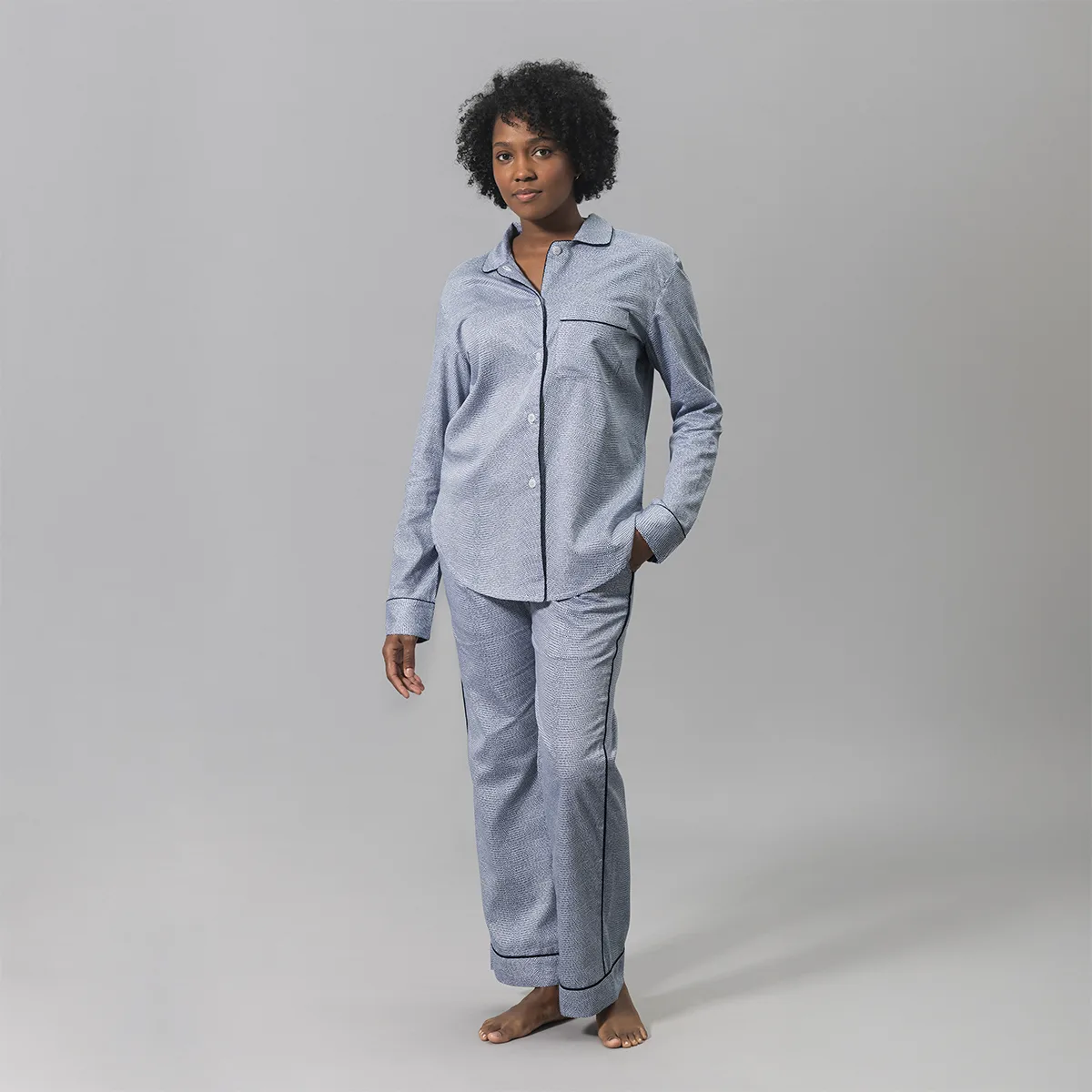 Schumacher Jasper Pajama Set in Steel Blue/Navy