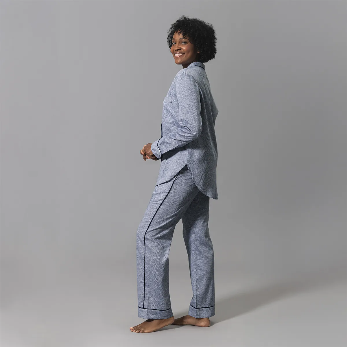 Schumacher Jasper Pajama Set in Steel Blue/Navy