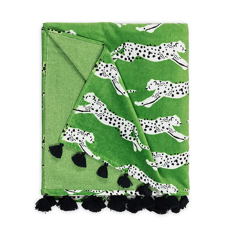 Schumacher Leaping Leopard Beach Towel in Grass (MSC015BCHTOGR)