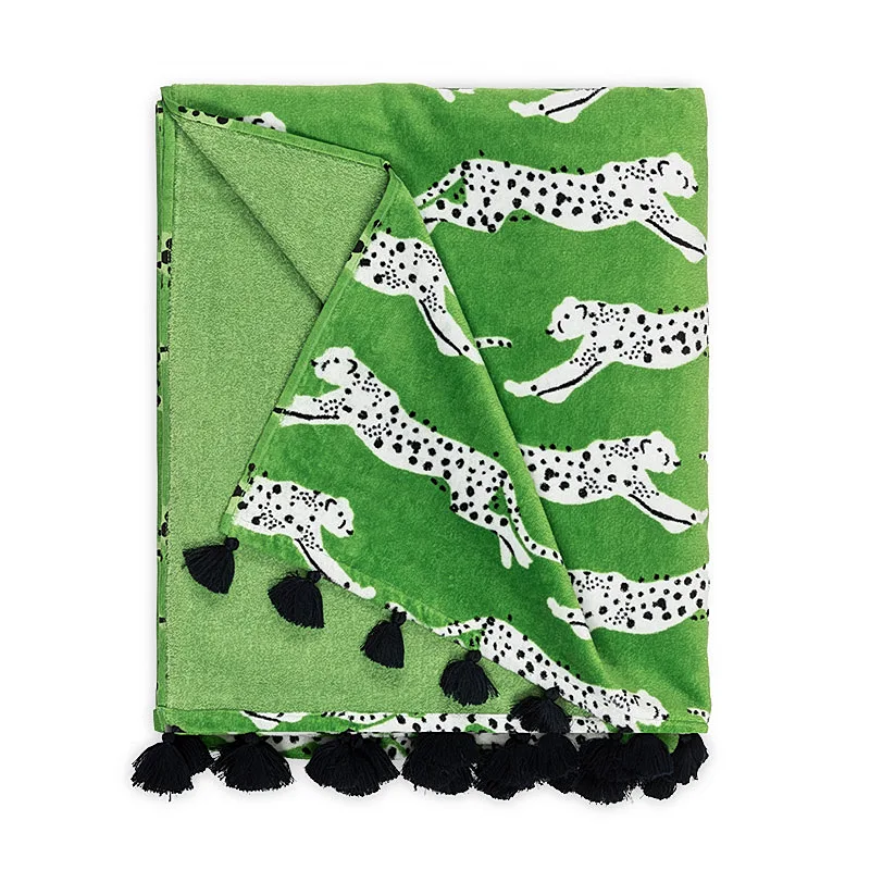 Schumacher Leaping Leopard Beach Towel in Grass (MSC015BCHTOGR)