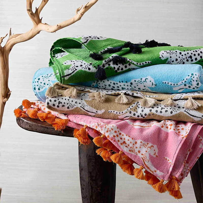 MSC015BCHTOGR | Leaping Leopard Beach Towel - Grass Schumacher Leaping Leopard Beach Towel in Grass (MSC015BCHTOGR)