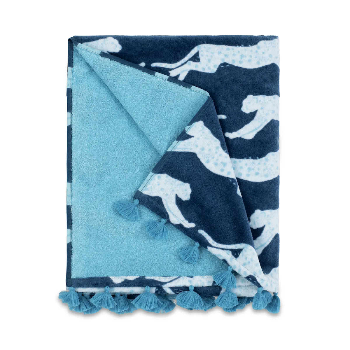 Schumacher Leaping Leopard Beach Towel in Navy (MSC015BCHTONA)