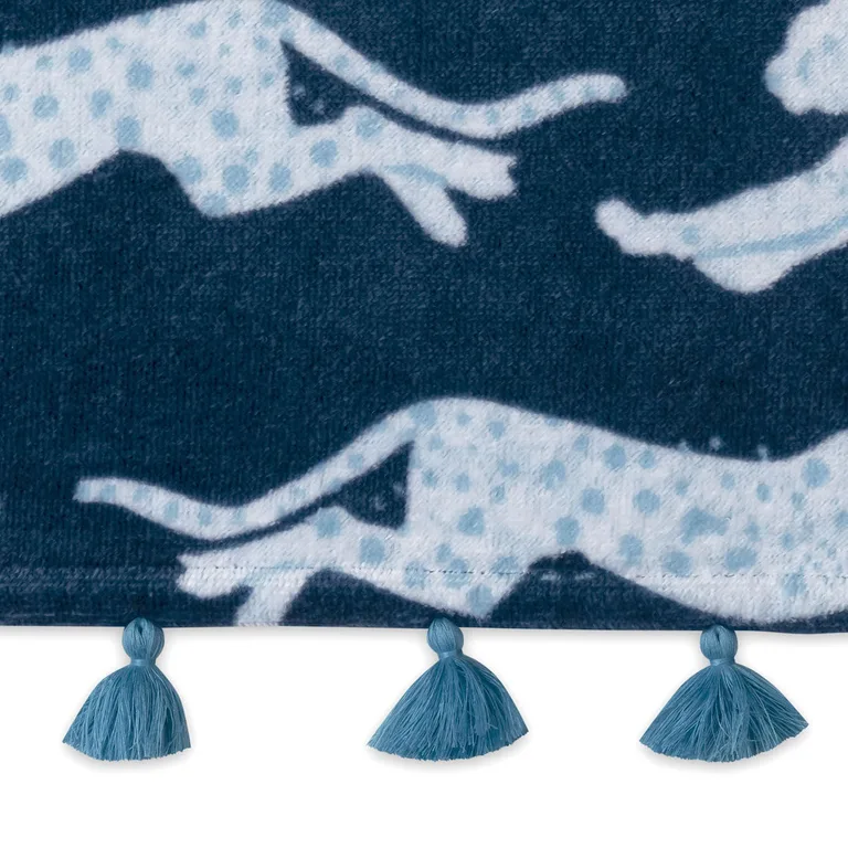 Schumacher Leaping Leopard Beach Towel in Navy (MSC015BCHTONA)