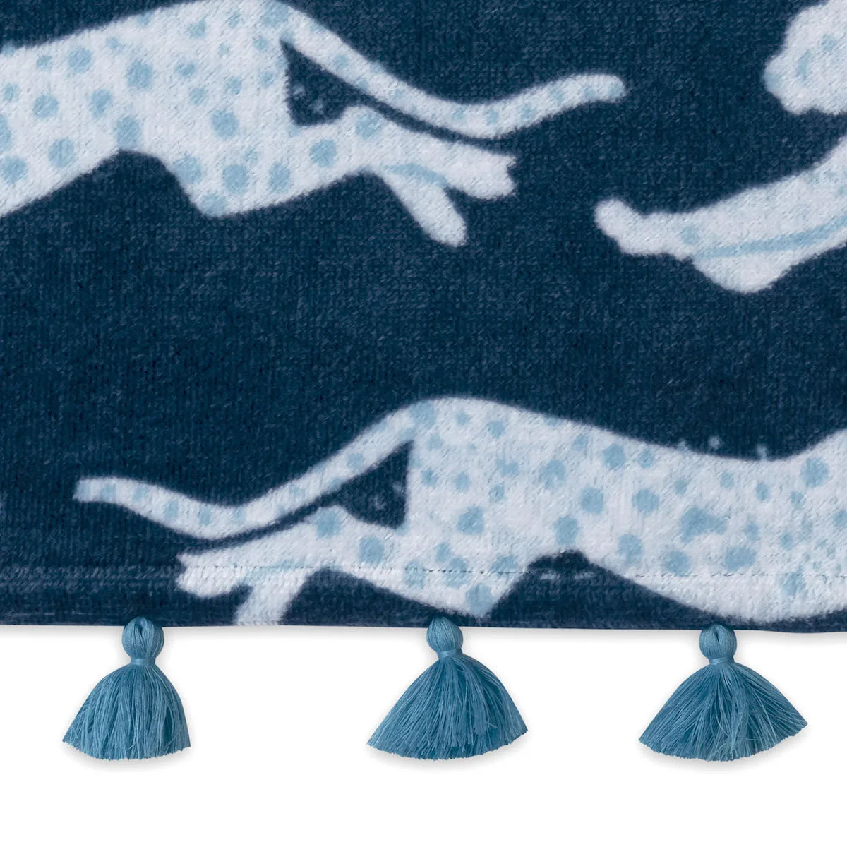 Schumacher Leaping Leopard Beach Towel in Navy (MSC015BCHTONA)