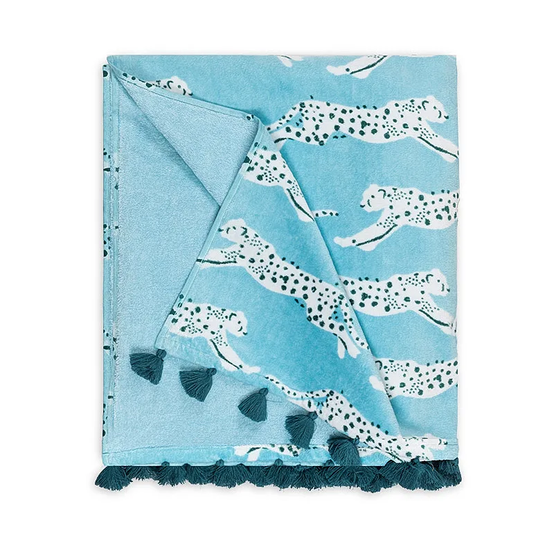 Schumacher Leaping Leopard Beach Towel in Surf (MSC015BCHTOSF)