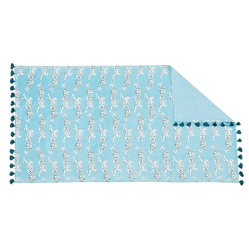 Schumacher Leaping Leopard Beach Towel in Surf (MSC015BCHTOSF)