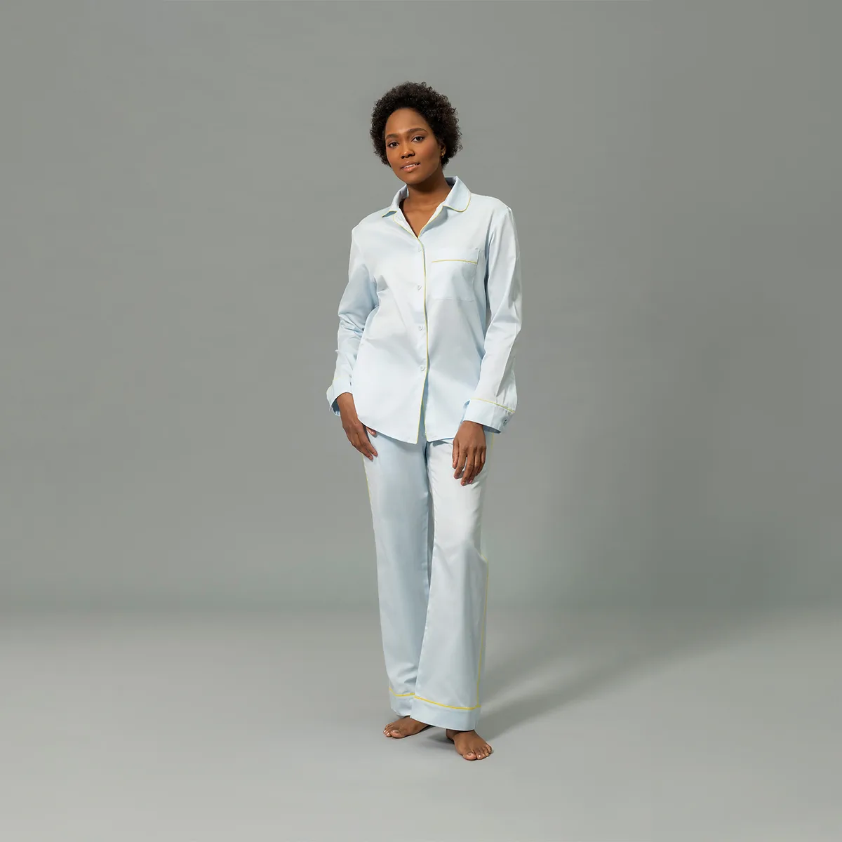 Schumacher Nocturne Pajama Set in Blue/Lemon