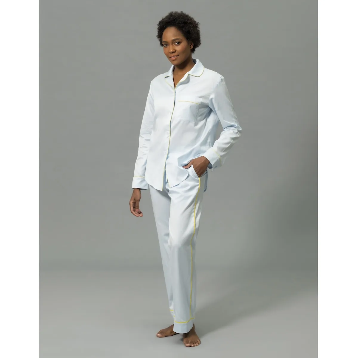 Schumacher Nocturne Pajama Set in Blue/Lemon
