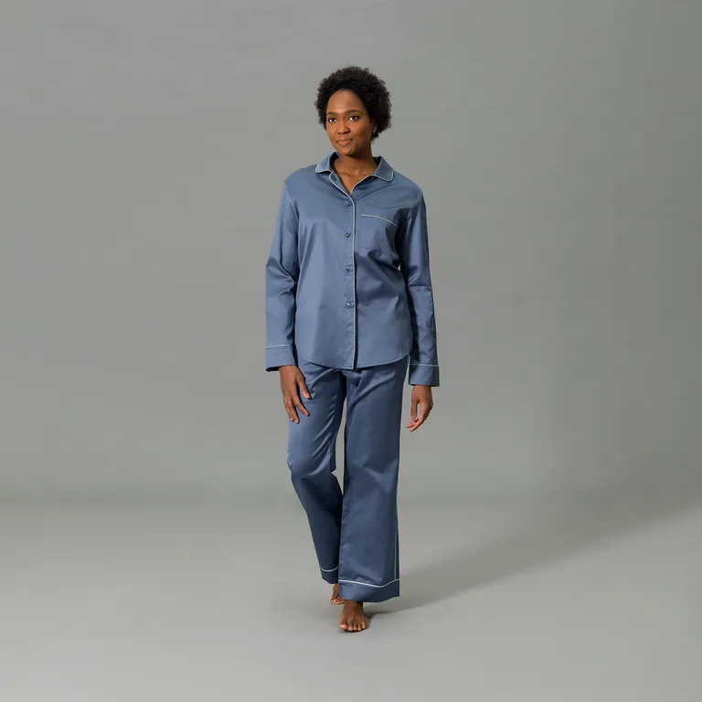 Schumacher Nocturne Pajama Set in Steel Blue/Dove