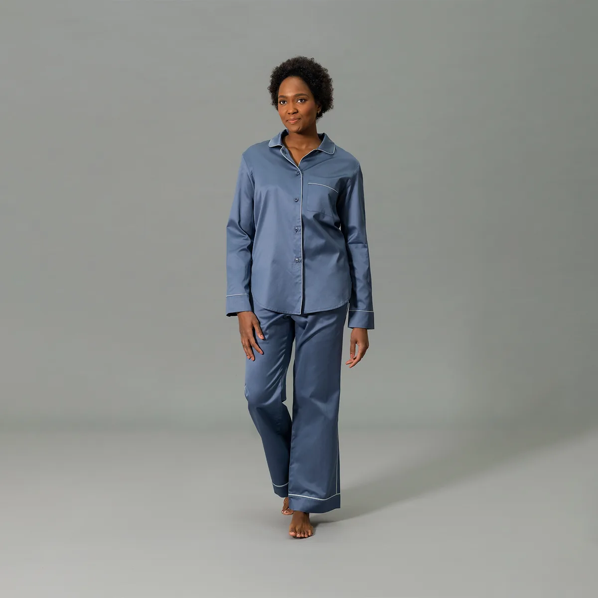 Schumacher Nocturne Pajama Set in Steel Blue/Dove