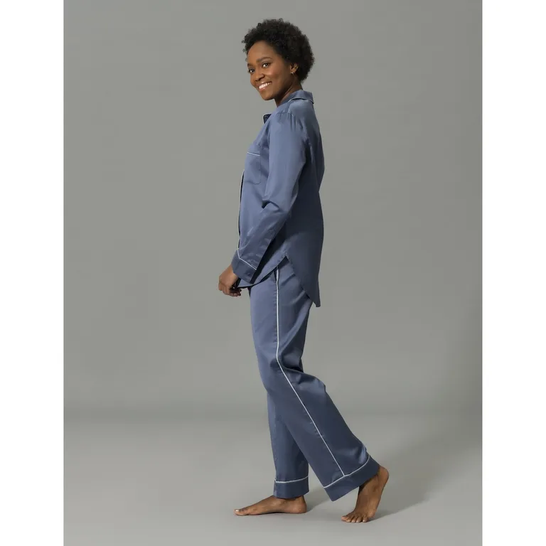Schumacher Nocturne Pajama Set in Steel Blue/Dove