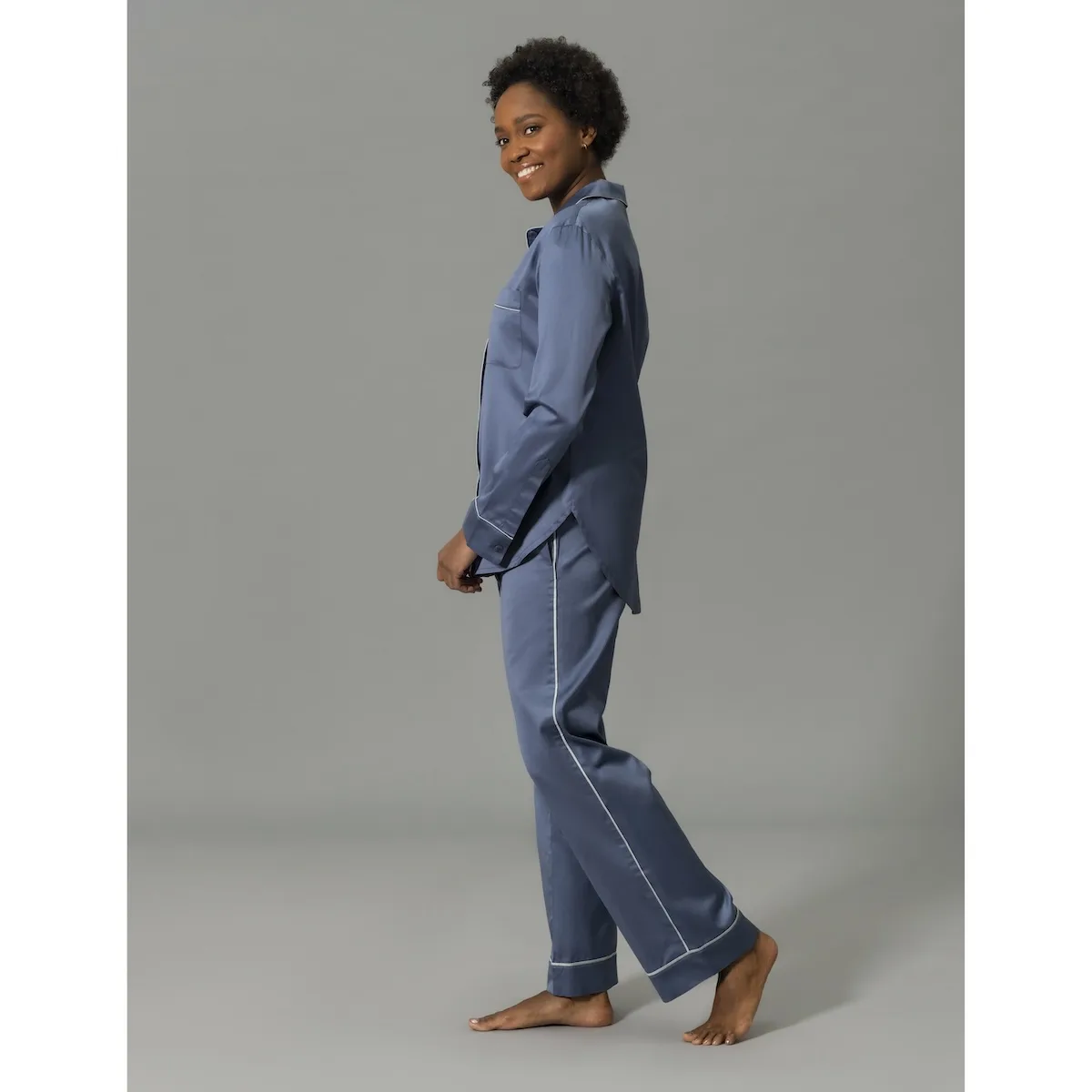 Schumacher Nocturne Pajama Set in Steel Blue/Dove